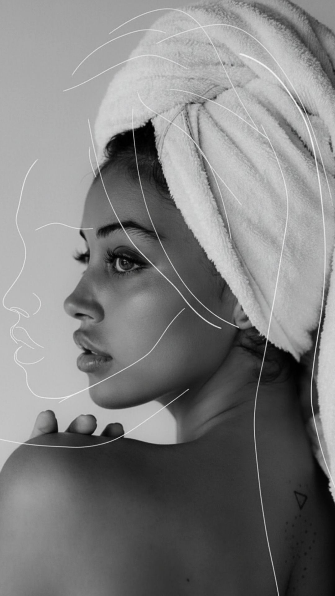 Editorial portrait with line-art overlay
